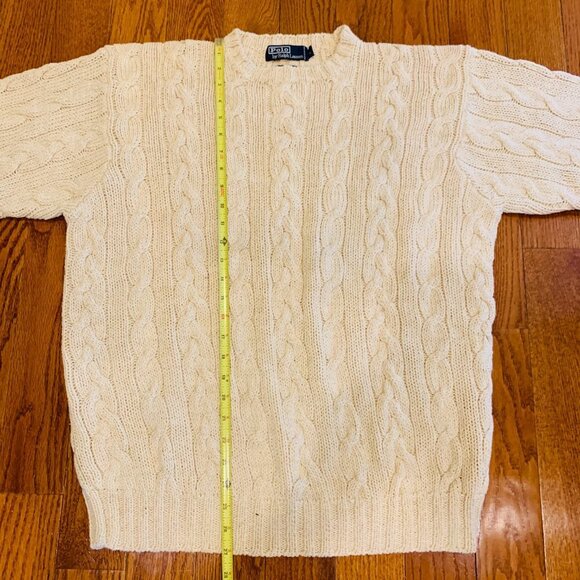 Vintage Polo Ralph Lauren Linen Blend Chunky Cable Knit Sweater Size Large Ivory - Picture 12 of 15